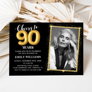 Guld Cheers till nittio år 90:e födelsedagsfoto Inbjudningar