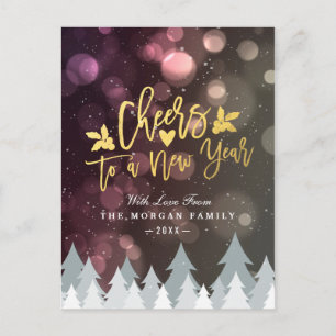 Guld Cheers to New Year Script Bokeh Gnistra Light Helg Vykort