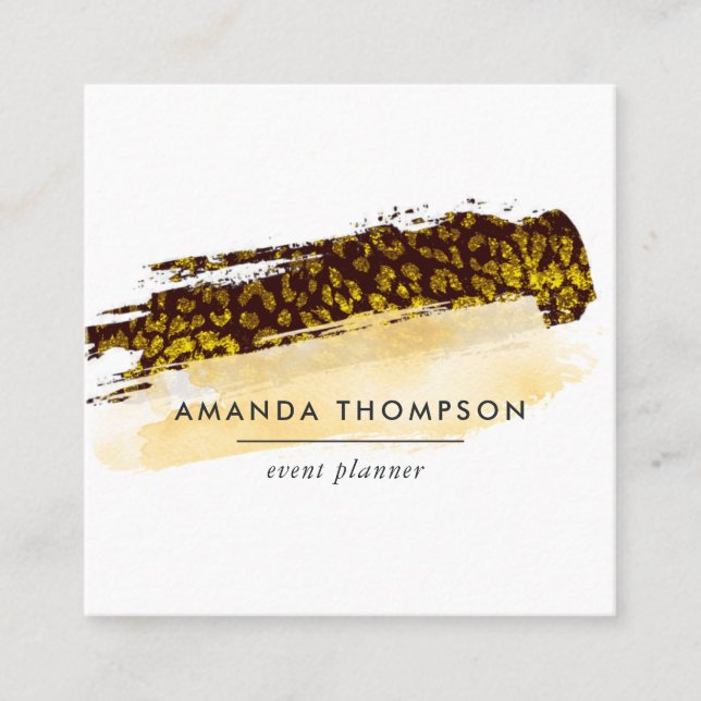 Guld Cheetah Skin-penseldrag Fyrkantigt Visitkort (Framsida)