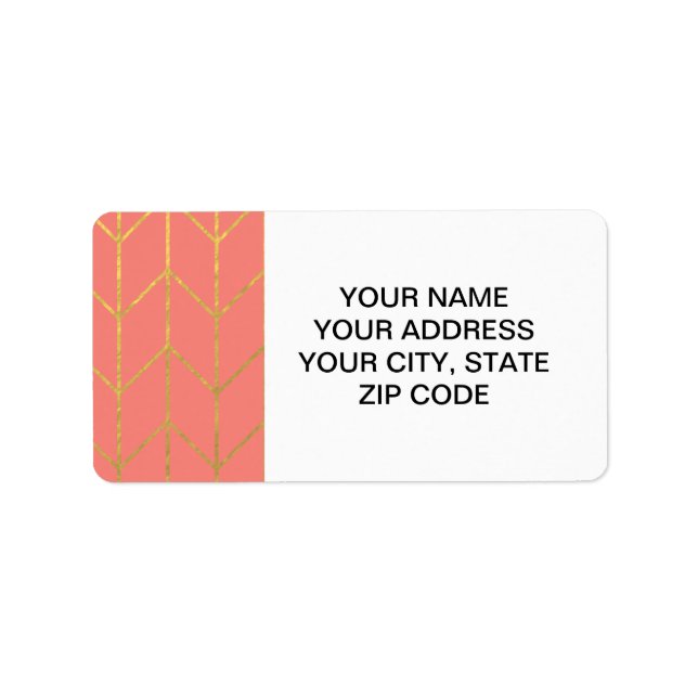 Guld Chevron Coral Rosa Background Modern Chic Adressetikett (Framsidan)