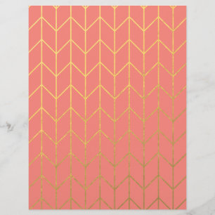 Guld Chevron Coral Rosa Background Modern Chic Reklamblad