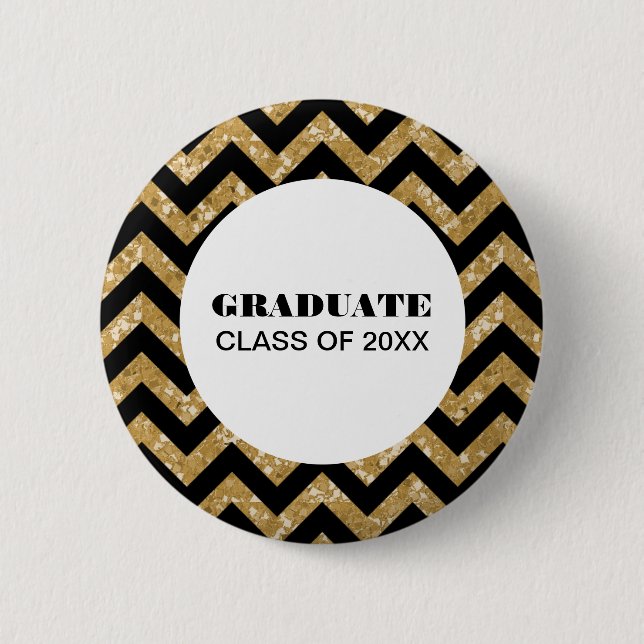 Guld Chevron Glitter Studenten Button Knapp (Framsida)