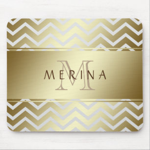 Guld Chevron Grått Mönster Monogram Personalize Musmatta