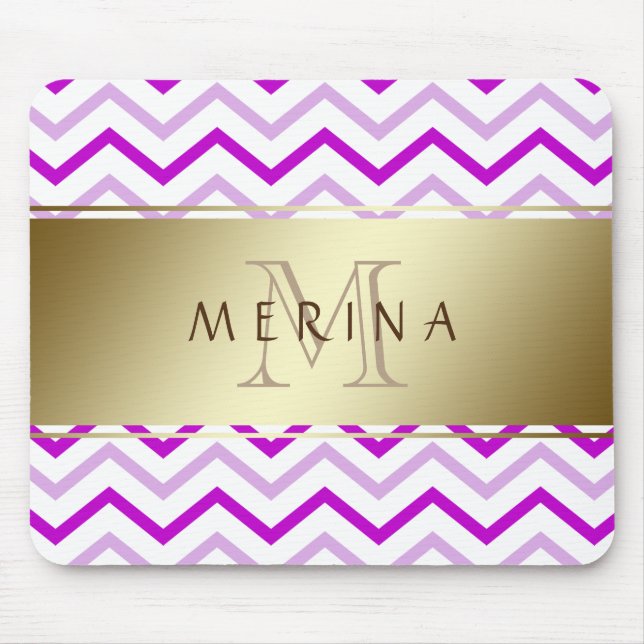 Guld Chevron Mönster Monogram Personalize Musmatta (Framsidan)