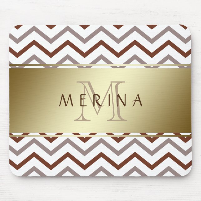 Guld Chevron Mönster Monogram Personalize Musmatta (Framsidan)