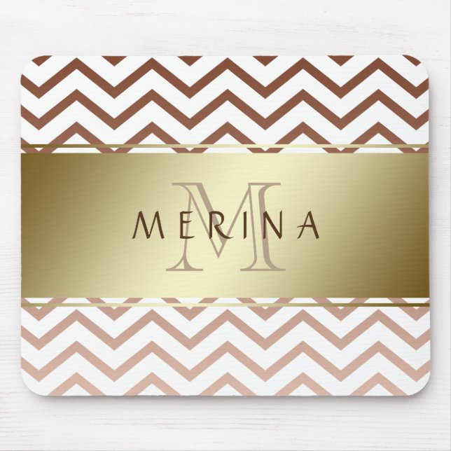 Guld Chevron Mönster Monogram Personalize Musmatta (Framsidan)