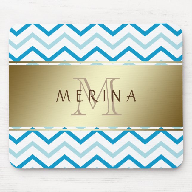 Guld Chevron Mönster Monogram Personalize Musmatta (Framsidan)