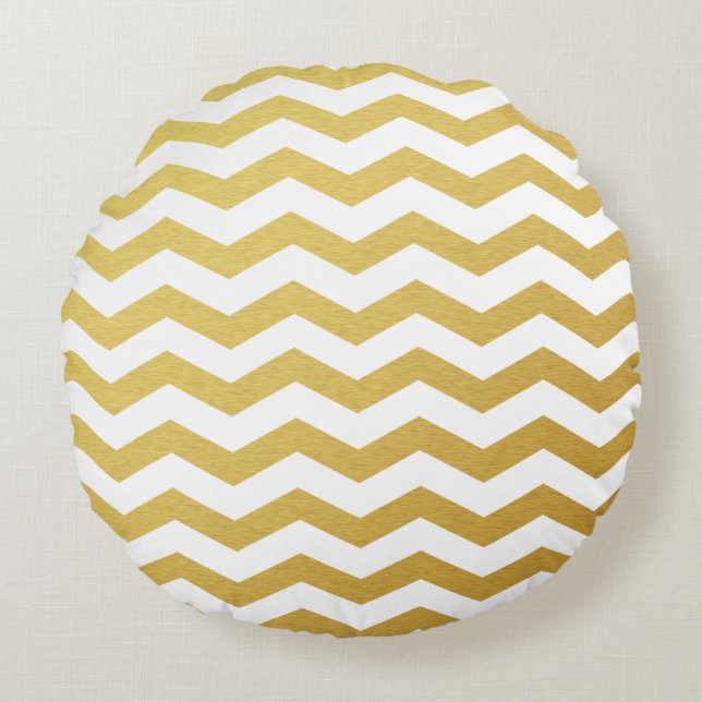Guld Chevron Mönster Round Pillows Rund Kudde (Framsidan)
