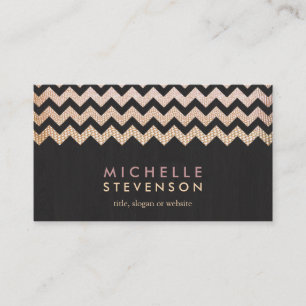 Guld Chevron och Black Wood Grain look Visitkort