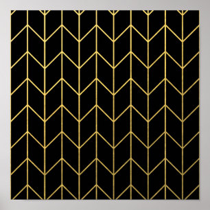 Guld Chevron på Black Background Modern Chic Poster