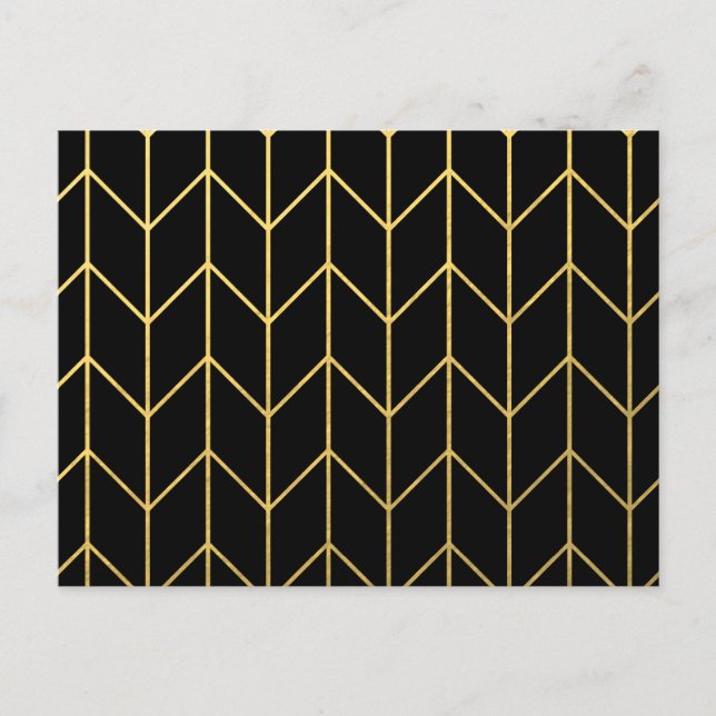 Guld Chevron på Black Background Modern Chic Vykort (Framsida)