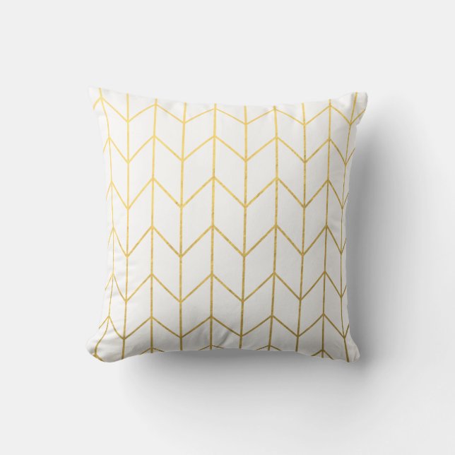 Guld Chevron White Background Modern Chic Kudde (Framsida)