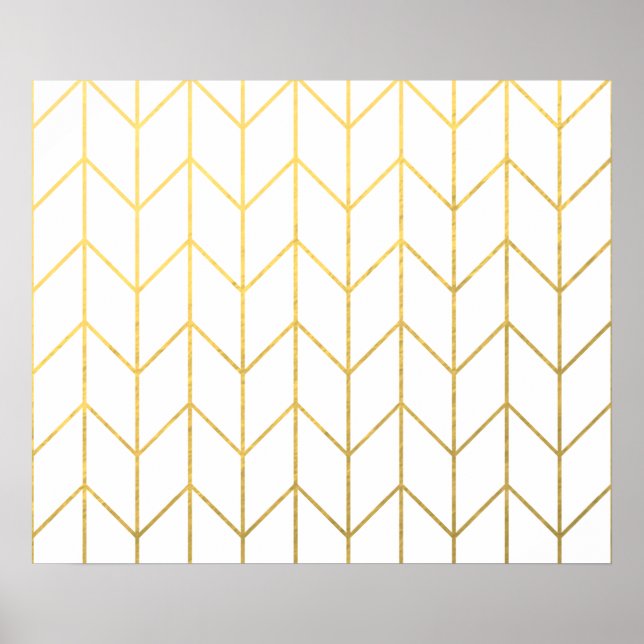 Guld Chevron White Background Modern Chic Poster (Framsidan)