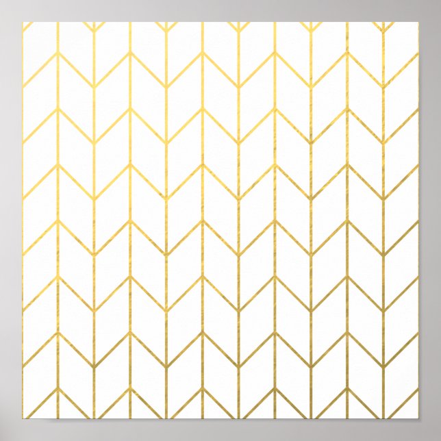 Guld Chevron White Background Modern Chic Poster (Framsidan)