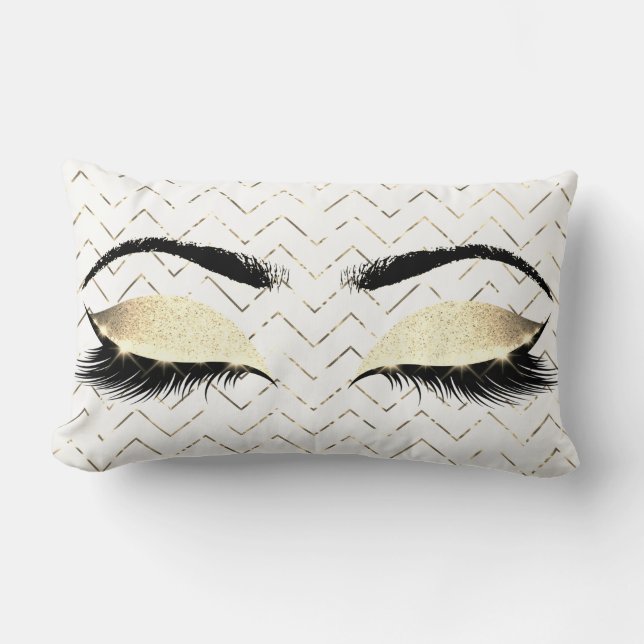 Guld Chevron White Foxier Öga Brown Glitter Makeup Lumbarkudde (Framsida)