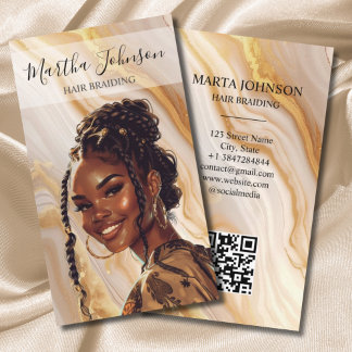 Guld Chic Afro American Braids Braiding QR Code Visitkort
