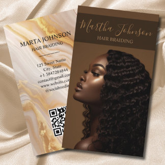 Guld Chic Afro American Braids Braiding QR Code Visitkort