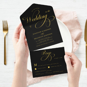 Guld Chic Calligraphy Black Classy Elegant bröllop
