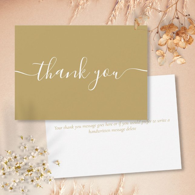 Guld Chic Enkel Modern Elegant Skrift Tack Kort (Gold Chic Simple Modern Elegant Script Thank You Card)