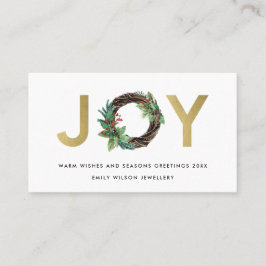 GULD CHIC HOLLY BERRY JOY WREATH CHRISTMAS LOGOTYP VISITKORT