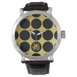 Guld China Papercut Hund Black Dots G Watch Armbandsur