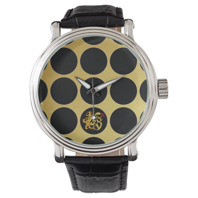 Guld China Papercut Hund Black Dots G Watch Armbandsur (Framsida)
