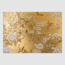 Guld Chinoiserie Blommigt Tissue Paper