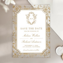 Guld Chinoiserie Crest Bröllop Save the Date
