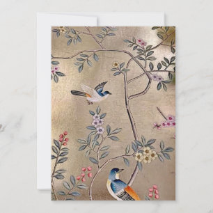 Guld Chinoiserie med Sång fåglar och Blommar Inbjudningar
