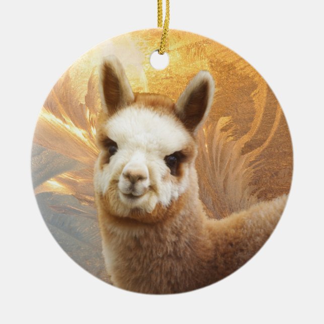 Guld- Chirstmas för Alpaca prydnad Julgransprydnad Keramik (Framsidan)
