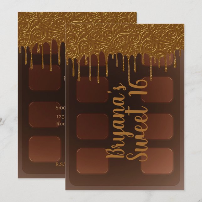 Guld Chocolate Candy Pub Sweet 16 Party Inbjudningar (Fram/baksida)