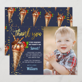 Guld Chocolate Ice Cream Birthday Navy Blue Photo Tack Kort