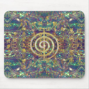 Guld- Choku Rei symbol och Reiki Precepts Musmatta