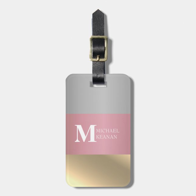 Guld Chopper Rosa Strip Metallic monogram Namn Bagagebricka (Vertikal Framsida)
