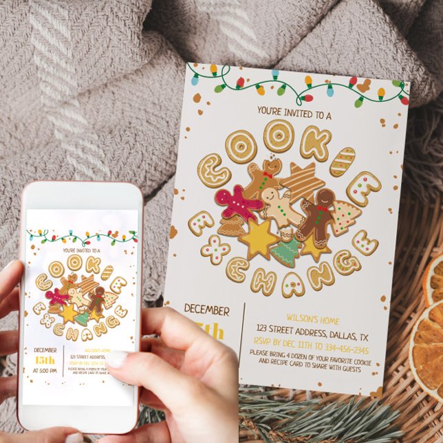 Guld Christams Cookie Exchange-inbjudan Inbjudningar (Gold Christams Cookie Exchange Invitation)