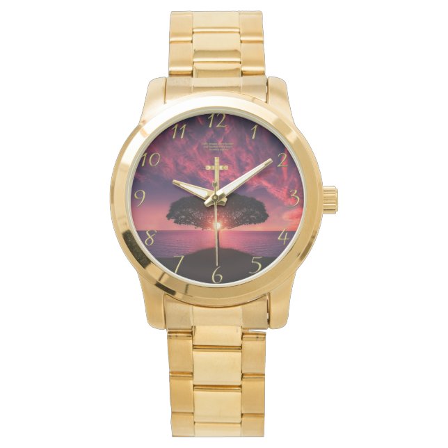 Guld Christian Faith kor med roligt ordspråk Armbandsur (Framsida)