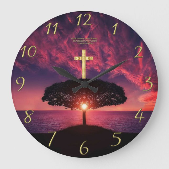 Guld Christian Faith kor med roligt ordspråk Stor Klocka (Framsida)