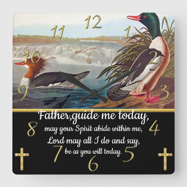 Guld Christian Faith kor med två anka Fyrkantig Klocka (Framsida)