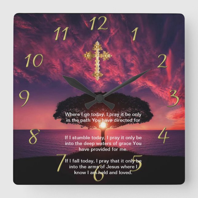 Guld Christian Faith kor med vart jag går idag, Fyrkantig Klocka (Framsida)