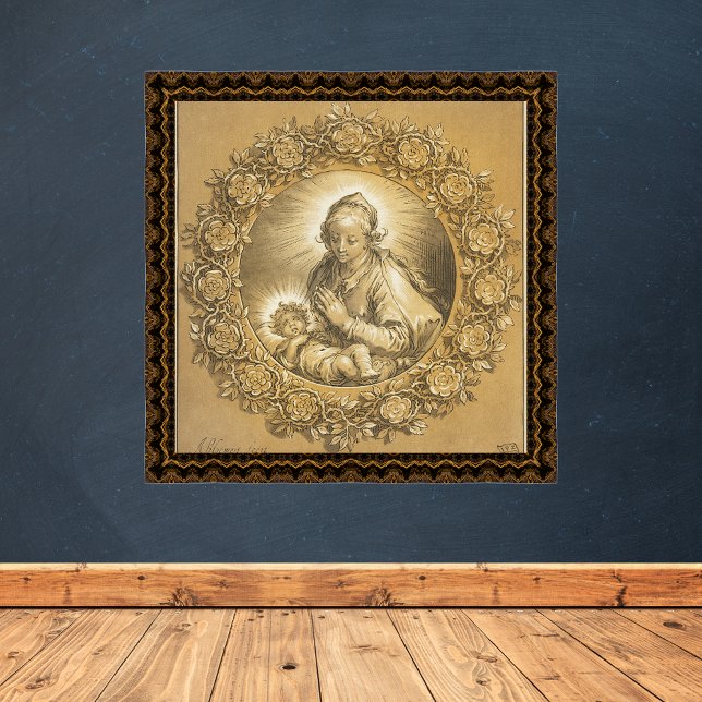 Guld Christian jultomativitet Madonna Child Poster (Gold Religious Christian Catholic Christmas Nativity Scene Madonna and Child Poster)