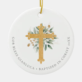 Guld Christian Kor Greenery Photo Baptism Gift Julgransprydnad Keramik
