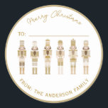 GULD CHRISTMAS NUTCRACKER GIFT STICKER RUNT KLISTERMÄRKE<br><div class="desc">Samling av elegant Guld och Beige Nutcrackers</div>