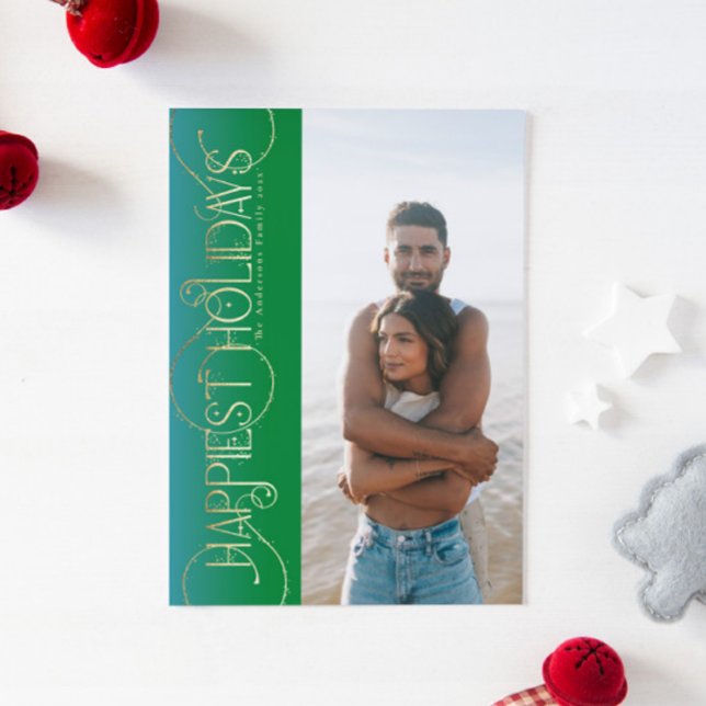 guld christmas swirrls grönt foto HAPPIEST Julkort (Skapare uppladdad)