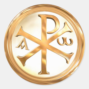 Guld- Christogram Runt Klistermärke