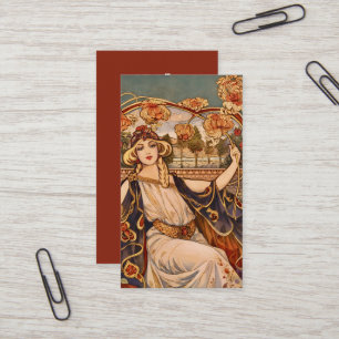 Guld Chrysanthemum Muse – Art Nouveau Blomma Visitkort