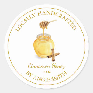 Guld Cinnamon Infused honey Label Vit Runt Klistermärke