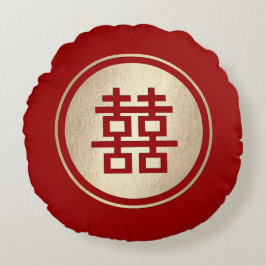 Guld Circle Dubbla Happity Chic China Bröllop Rund Kudde