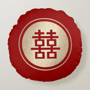 Guld Circle Dubbla Happity Chic China Bröllop Rund Kudde