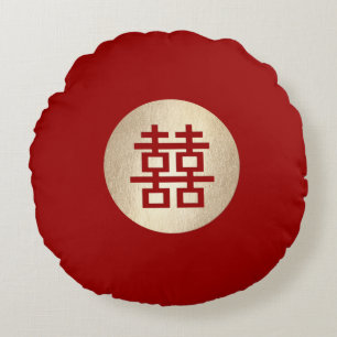 Guld Circle Dubbla Happity Chic China Bröllop Rund Kudde