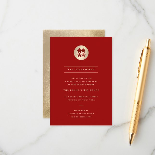 Guld Circle Dubbla Happity Chic China Bröllop Tilläggskort (Fram/Back In Situ)